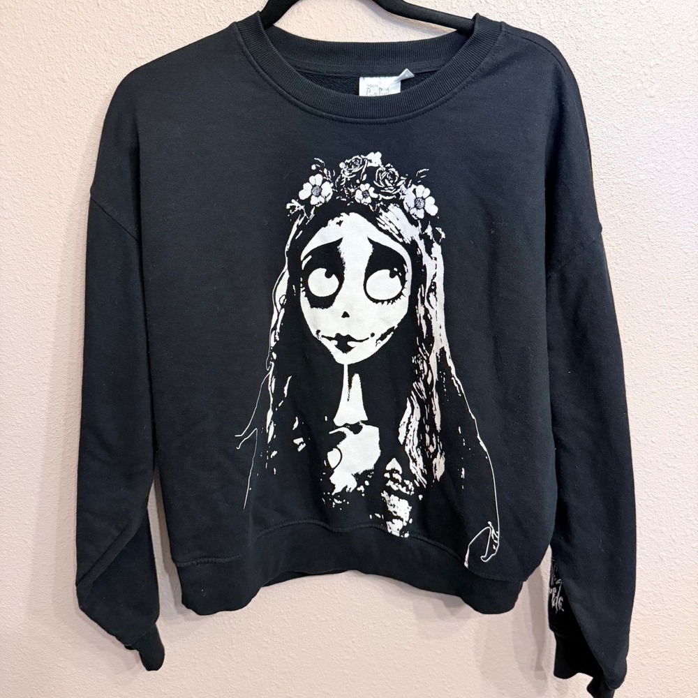 Corpse Bride Emily Graphic Sweatshirt Black Tim Burton Gothic Pullover Small